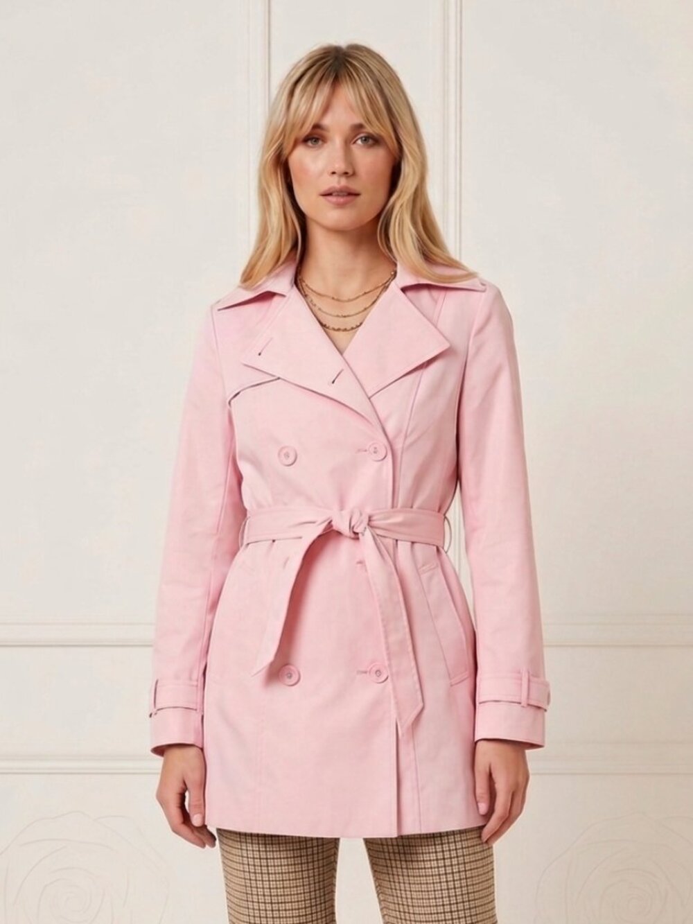Vintage Blush Pink Tie Waist Trench Coat